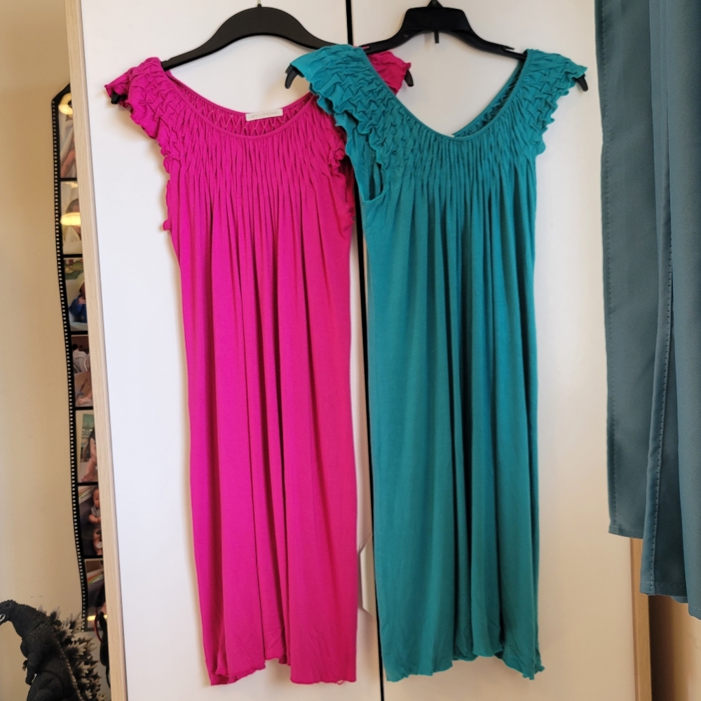 2 My Tribe TEAL and VIOLET Flutter Sleeve Tank Dresses M